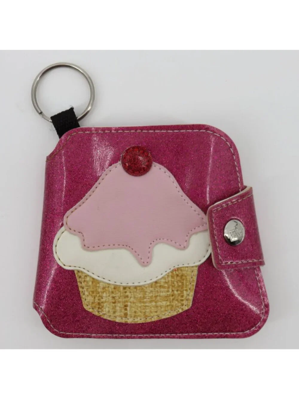 Y2K Paul Frank Pink Glitter Cupcake Sweet Treat Bifold Wallet Key Ring Cute VTG